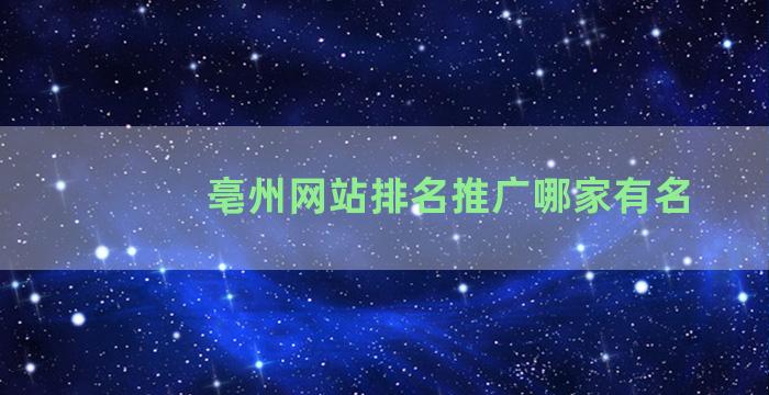 亳州网站排名推广哪家有名